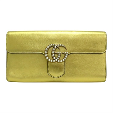 金色 皮革 PEARLY GG MARMONT CLUTCH 手拿包 455600
