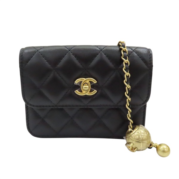 黑色 羊皮 菱格紋 金球 Pearl Crush 肩背包【CHANEL 香奈兒】