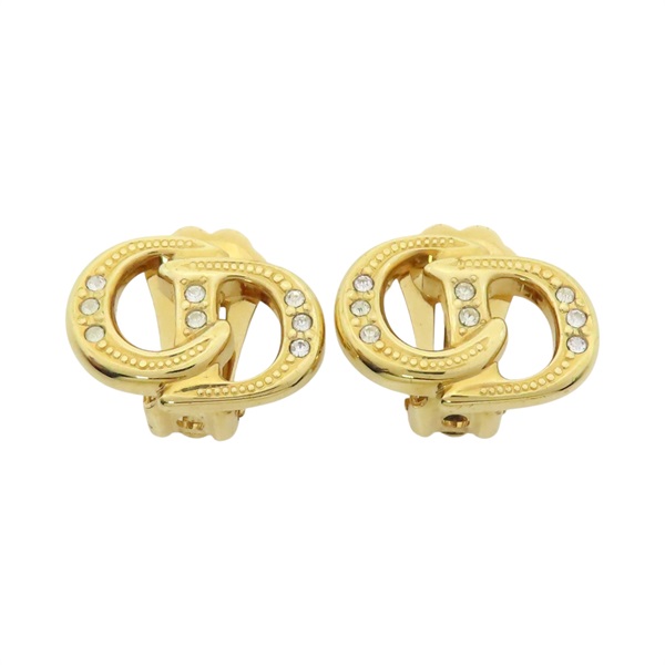 金色 鍍金 水鑽 夾式耳環 【Dior 迪奧 】