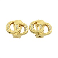 金色 鍍金 水鑽 夾式耳環 【Dior 迪奧 】