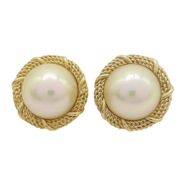 金色 鍍金 珍珠 夾式耳環【Dior 迪奧 】