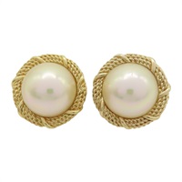 金色 鍍金 珍珠 夾式耳環【Dior 迪奧 】