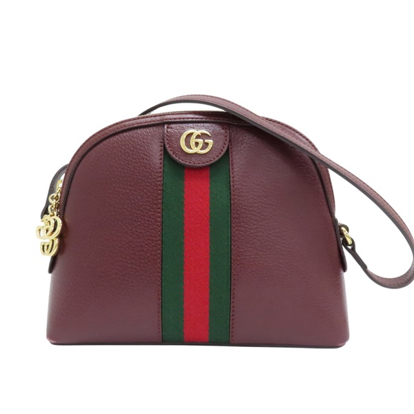 酒紅色牛皮 Ophidia 貝殼包 鍊帶肩背包 499621