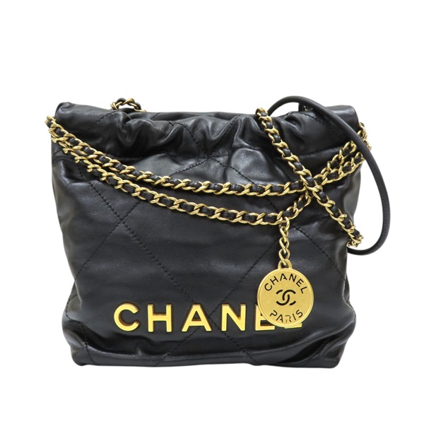 黑色羊皮 CHANEL 22 迷你包 兩用包 AS3980