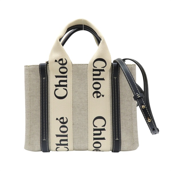 米色帆布 黑色牛皮 Woody Small 兩用包 01 22 104 65 2