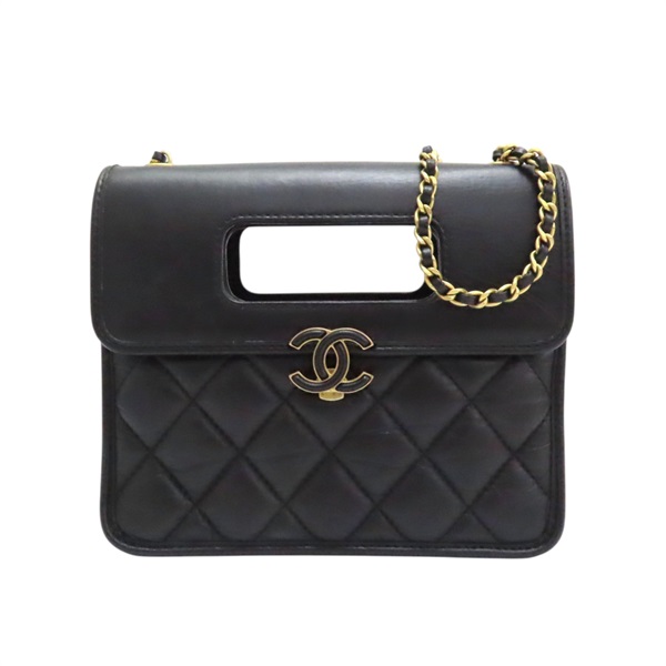 黑色 菱格紋皮革 鍊帶肩背包 AS4025