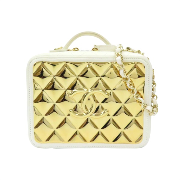 金色 金屬 白色皮革 Vanity Case 兩用包