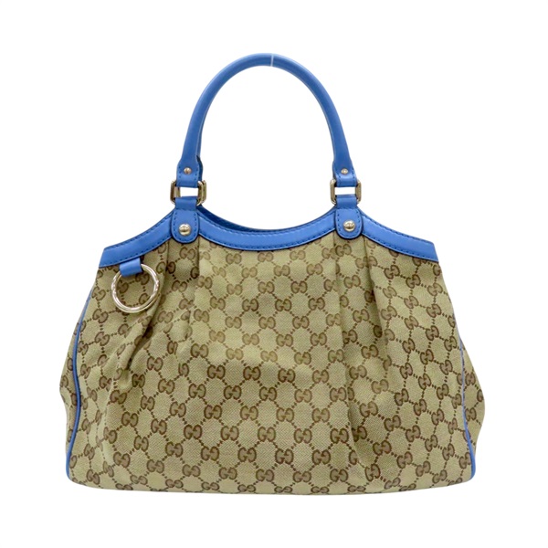 烏木色 GG帆布 藍色牛皮 Sukey 肩背包 211944