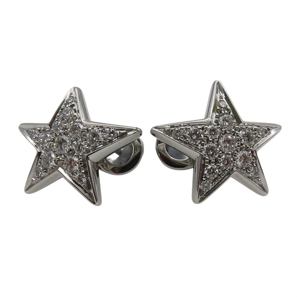 18白K金 碎鑽 星星 針式耳環 J1611