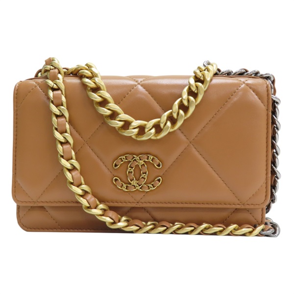 棕色 菱格紋 羊皮 19 WOC 鍊帶 兩用包 AP0957