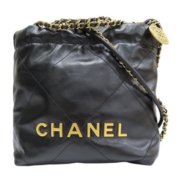 黑色 菱格紋 羊皮 22 MINI 肩背包 AS3980