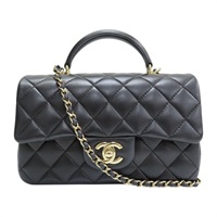 黑色 菱格紋 牛皮 鍊帶 Handie Bag 兩用包 AS2431