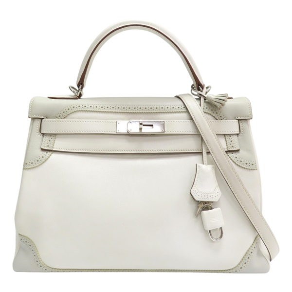 白 灰 SWIFT 牛皮 GHILLIES KELLY 32 凱莉包 兩用包 口P刻 銀扣【HERMES 愛馬仕】