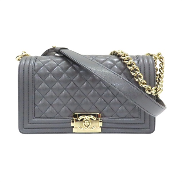 灰色 荔枝紋牛皮 Boy 25 鍊帶肩背包 A67086