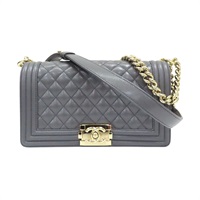 灰色 荔枝紋牛皮 Boy 25 鍊帶肩背包 A67086