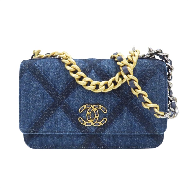 藍色 格紋丹寧布 19 WOC 兩用包 AP0957