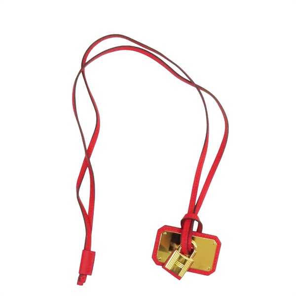 紅色 牛皮 鎖頭造型 O'Kelly GM系列 吊墜 長項鍊 D刻【HERMES 愛馬仕】