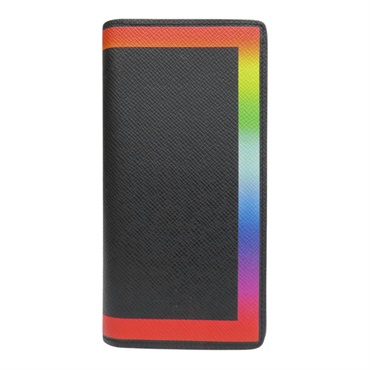 黑色 皮革 雙折 Taiga Rainbow Brazza 長夾 M30349