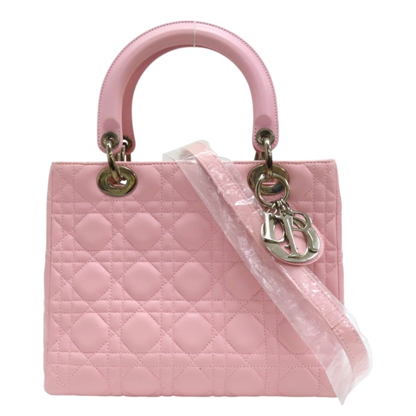 粉色 籐格紋 皮革 Lady Dior 兩用包 02-MA-0035
