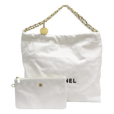 白色 菱格紋 牛皮 鍊帶 22 肩背包【CHANEL 香奈兒】