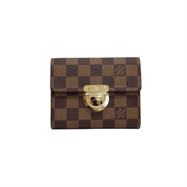棕色 棋盤格 PVC塗層帆布 Portefeuille Koala 短夾 N60005