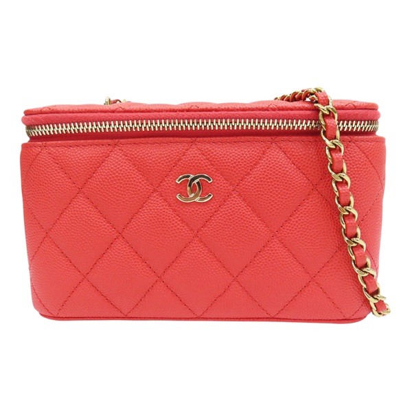 橘紅色 牛皮 菱格紋 荔枝紋 化妝包 鍊帶 肩背包 金扣 AP1341