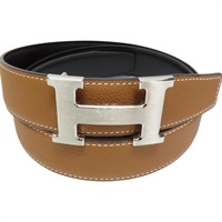金棕色 黒色 牛皮 H BELT 可雙面使用皮帶 U刻 銀釦【HERMES 愛馬仕】