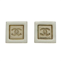 白色琺瑯 金屬 方形 CC 耳環【CHANEL 香奈兒】