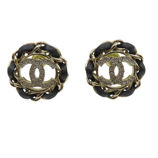 金色鍍金 皮革圓框 雙C 耳環【CHANEL 香奈兒】