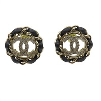 金色鍍金 皮革圓框 雙C 耳環【CHANEL 香奈兒】