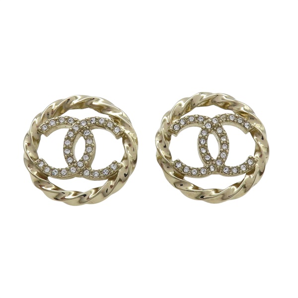 CC 圓形 水晶 金屬 耳環【CHANEL 香奈兒】