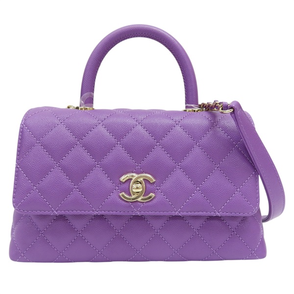 紫色 牛皮 菱格紋 荔枝紋 MINI COCO HANDLE 两用包 金扣 A92990