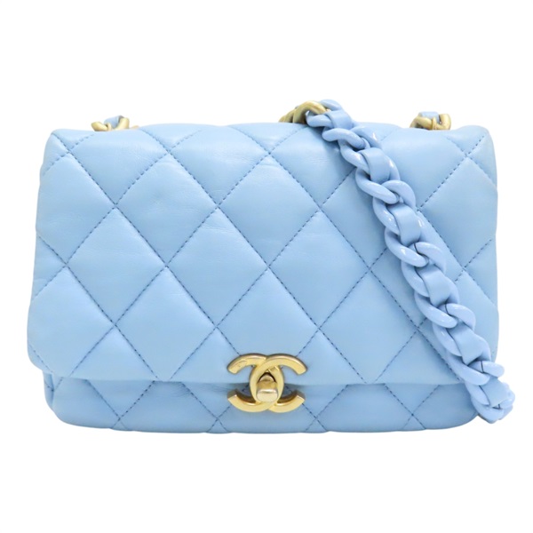 藍色 菱格紋 羊皮 鍊帶 肩背包