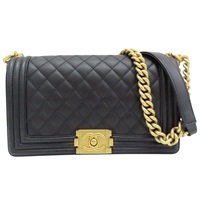 黑色 菱格紋 牛皮 BOY 25 肩背包 金扣 A67086