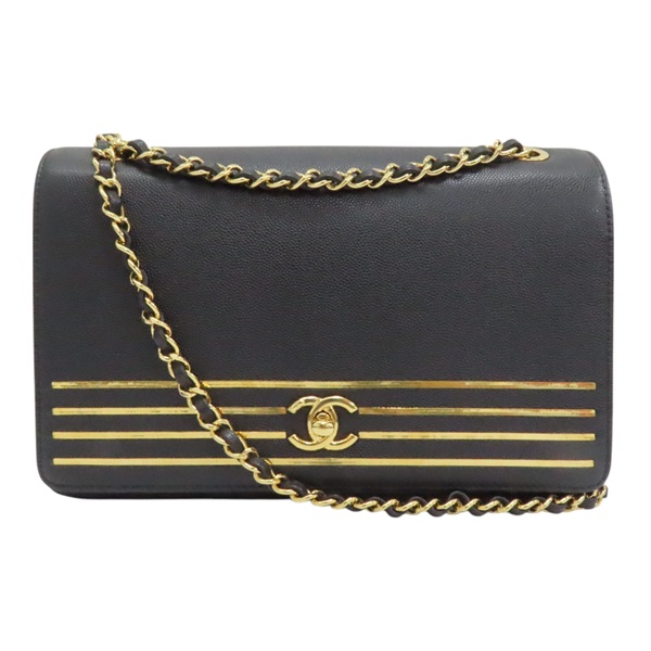 黑色 皮革 Captain Gold Flap 鍊帶 肩背包【CHANEL 香奈兒】