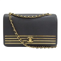 黑色 皮革 Captain Gold Flap 鍊帶 肩背包【CHANEL 香奈兒】