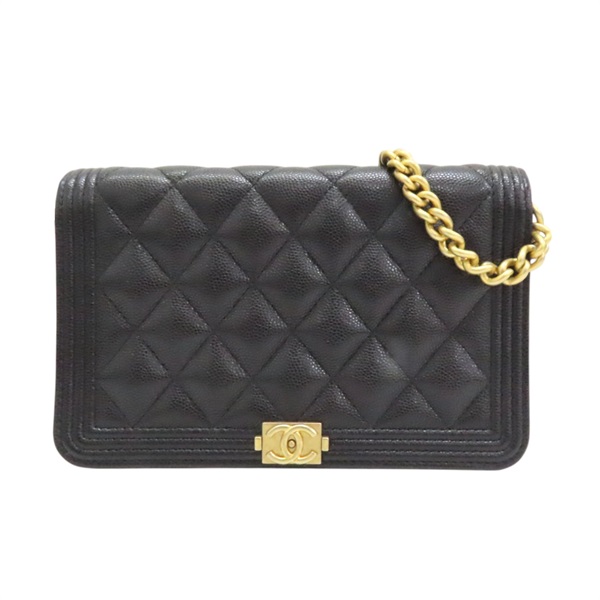 黑色 荔枝紋牛皮 Boy WOC 鍊帶肩背包 AP1119