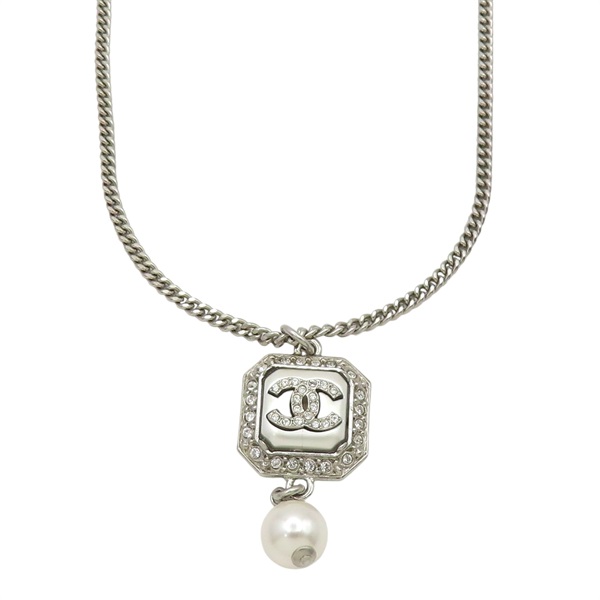 銀色漆面 方塊水鑽 雙C項鍊【CHANEL 香奈兒】