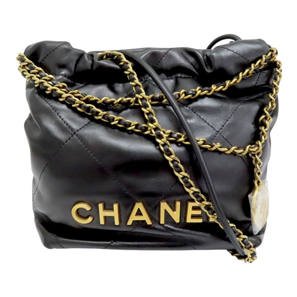 黑色 菱格紋 皮革 22 Mini 兩用包 AS3980