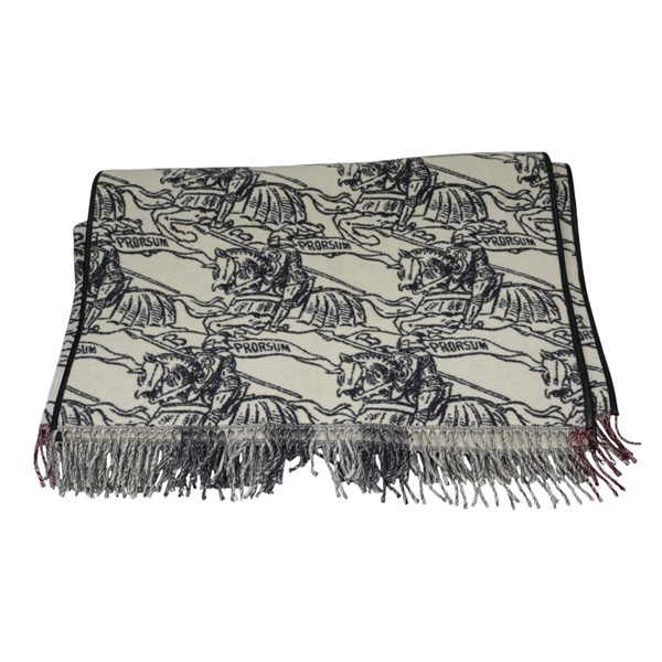 白/黑 羊毛 Equestrian Knight 披肩 圍巾【BURBERRY 巴寶莉】