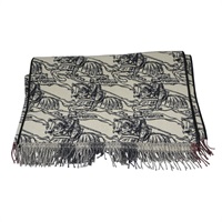 白/黑 羊毛 Equestrian Knight 披肩 圍巾【BURBERRY 巴寶莉】