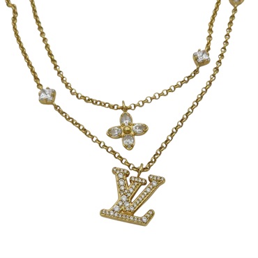 金色金屬 原花水晶 Lady LV 項鍊【LOUIS VUITTON LV 路易威登】 M01845