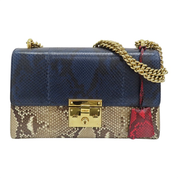 藍紅 蛇皮 皮革 PADLOCK 肩背包 409486