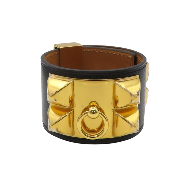黑色 Box 皮革 金色鍍金 CDC 手環 □R刻 S【HERMES 愛馬仕】