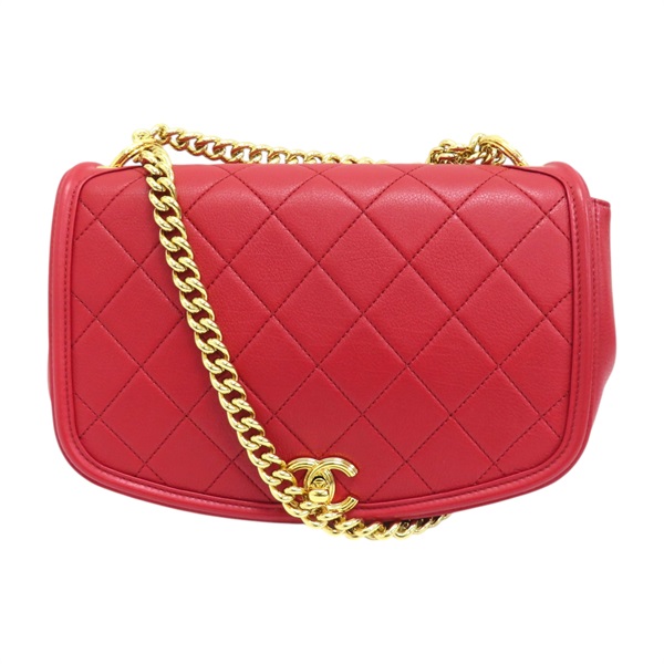 紅色 菱格紋 牛皮 鍊帶 肩背包