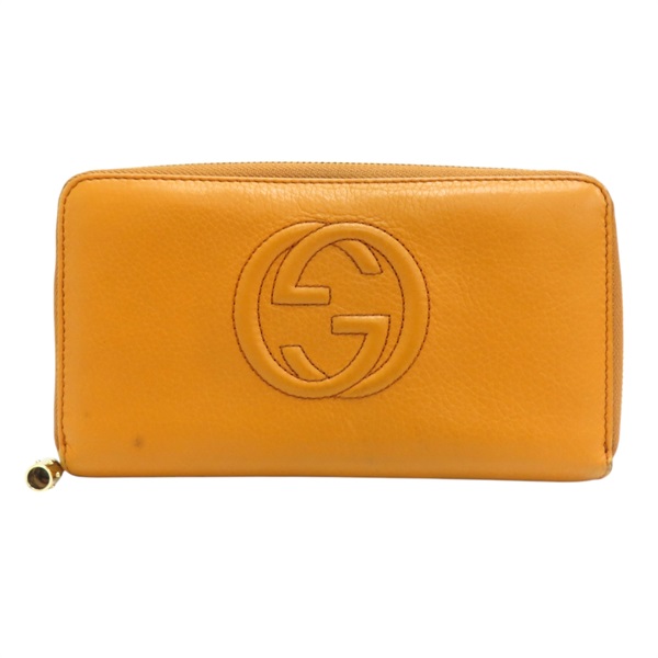 橘色 皮革 拉鍊 長夾 308230