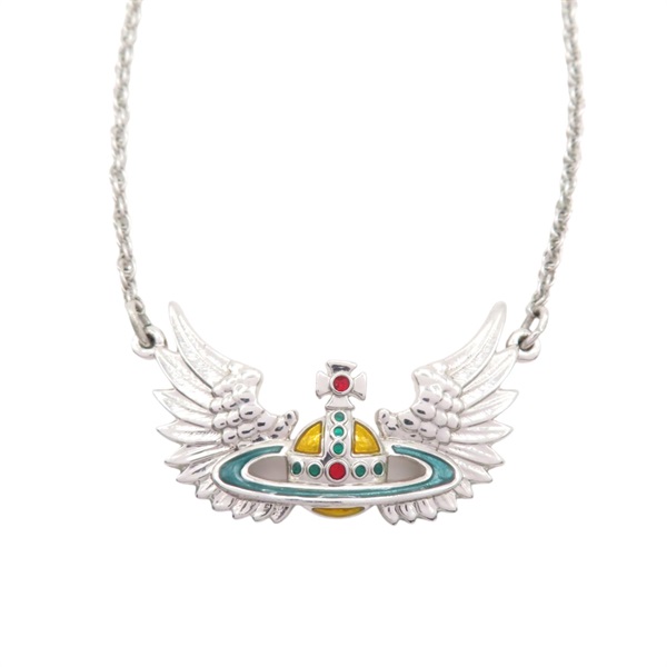 銀色鍍金 水鑽 翅膀土星墜飾 Necklace 項鍊【vivienne westwood 薇薇安·魏斯伍德】