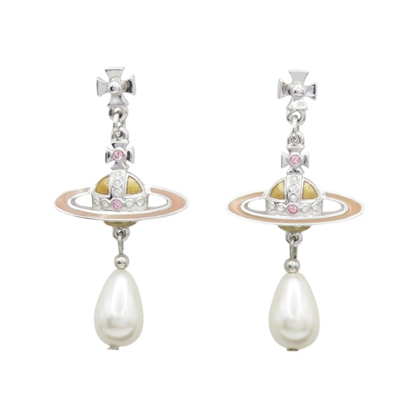 銀色鍍金 橘色琺瑯 水鑽 土星墜飾 珍珠【vivienne westwood 薇薇安·魏斯伍德】