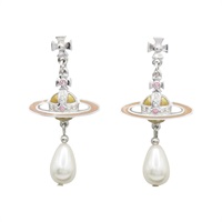 銀色鍍金 橘色琺瑯 水鑽 土星墜飾 珍珠【vivienne westwood 薇薇安·魏斯伍德】