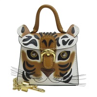 白/棕色 牛皮 Brillant Charms Tiger 吊飾 零錢包【Delvaux德爾沃】